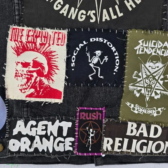 Punk Rock Vest Mens XXL Black Denim Patched Sleeveless Jacket Custom Patches - Picture 12 of 16